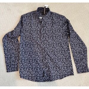 Michael Kors Mens Slim Fit Black Floral Print Long Sleeve Button Down Shirt L‎